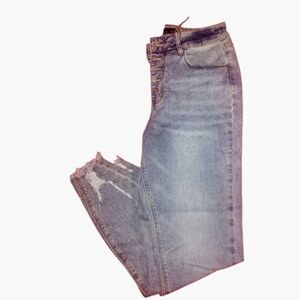 Womens SIZE 9 BUTTON FLY ANKLET HIGH RISE JEANS Light Wash Distressed